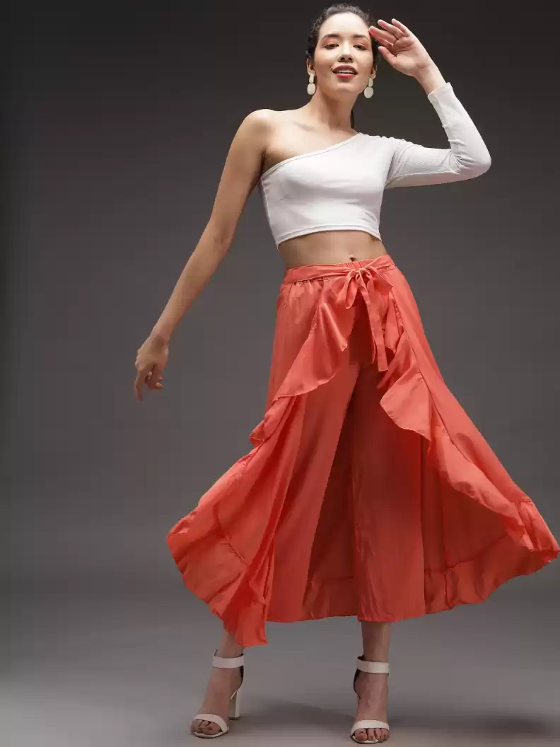 TANDUL  Women Solid Flared Orange Skirt