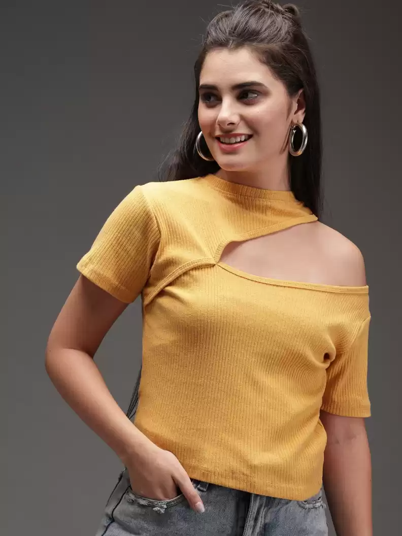 TANDUL  Casual Regular Sleeves Solid Women Yellow Top