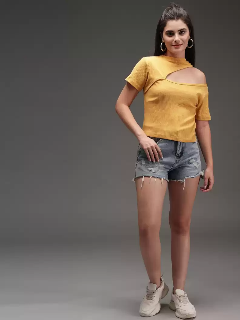 TANDUL  Casual Regular Sleeves Solid Women Yellow Top