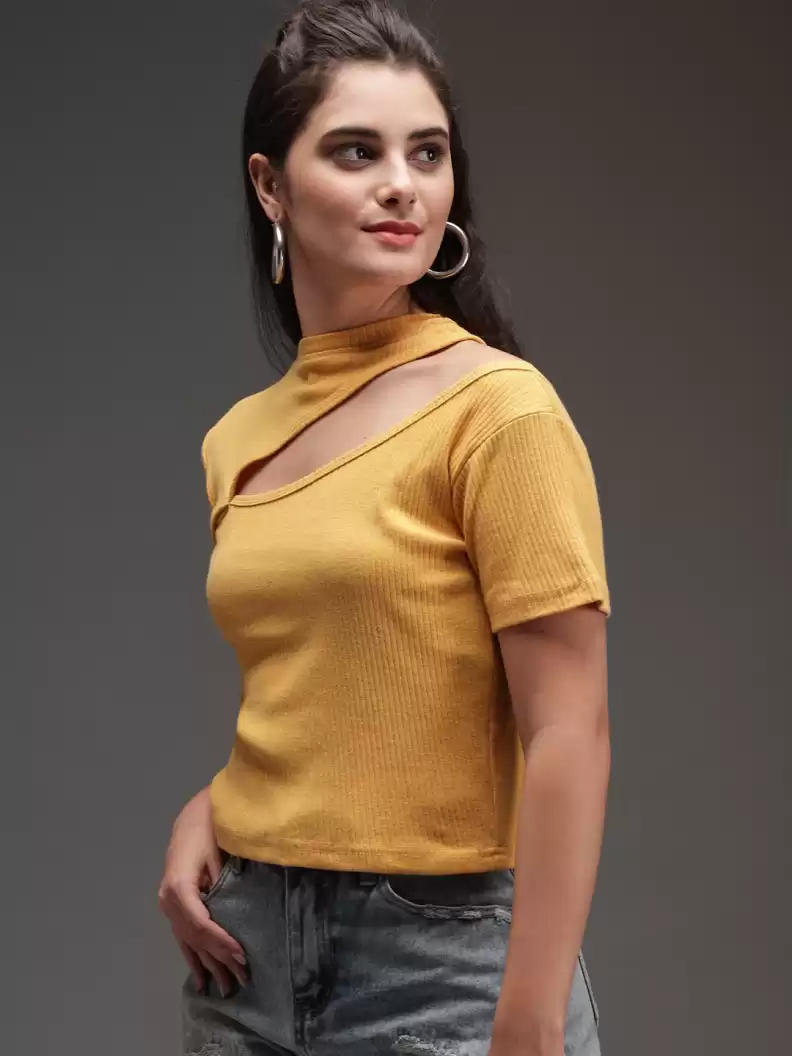 TANDUL  Casual Regular Sleeves Solid Women Yellow Top