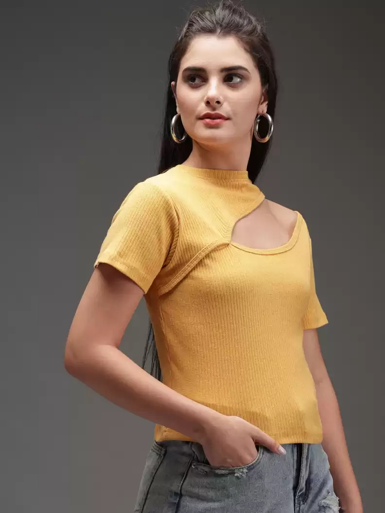 TANDUL  Casual Regular Sleeves Solid Women Yellow Top