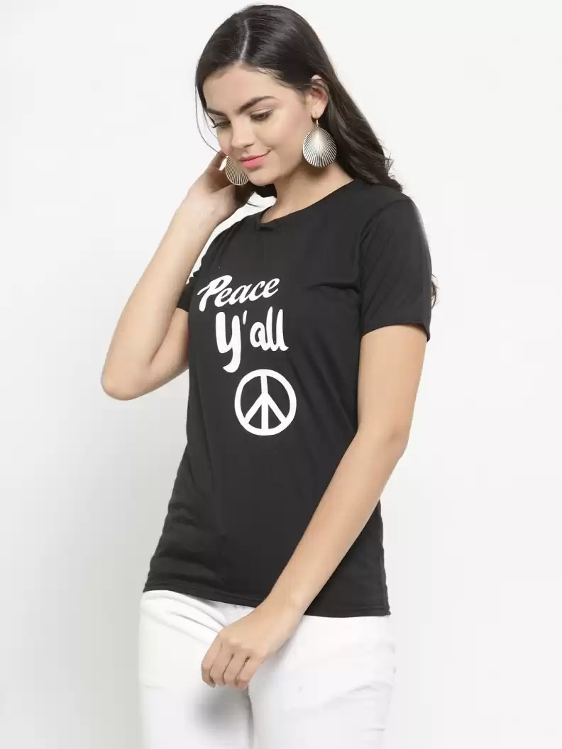 TANDUL  Graphic Print Women Round Neck Black T-Shirt