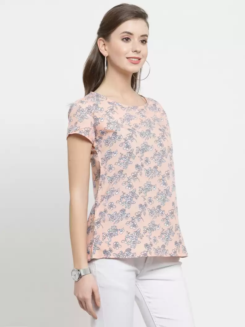 TANDUL  Casual Regular Sleeves Printed Women Pink Top