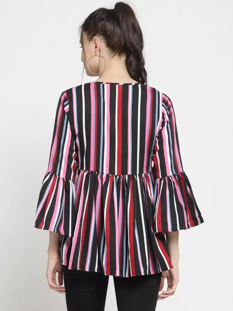 TANDUL  Casual Bell Sleeves Striped Women Multicolor Top