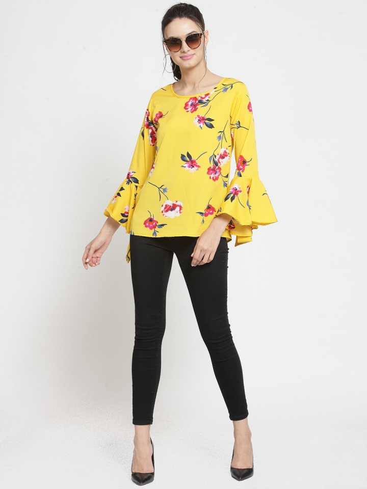 Casual Bell Sleeves Printed Women Multicolor Top