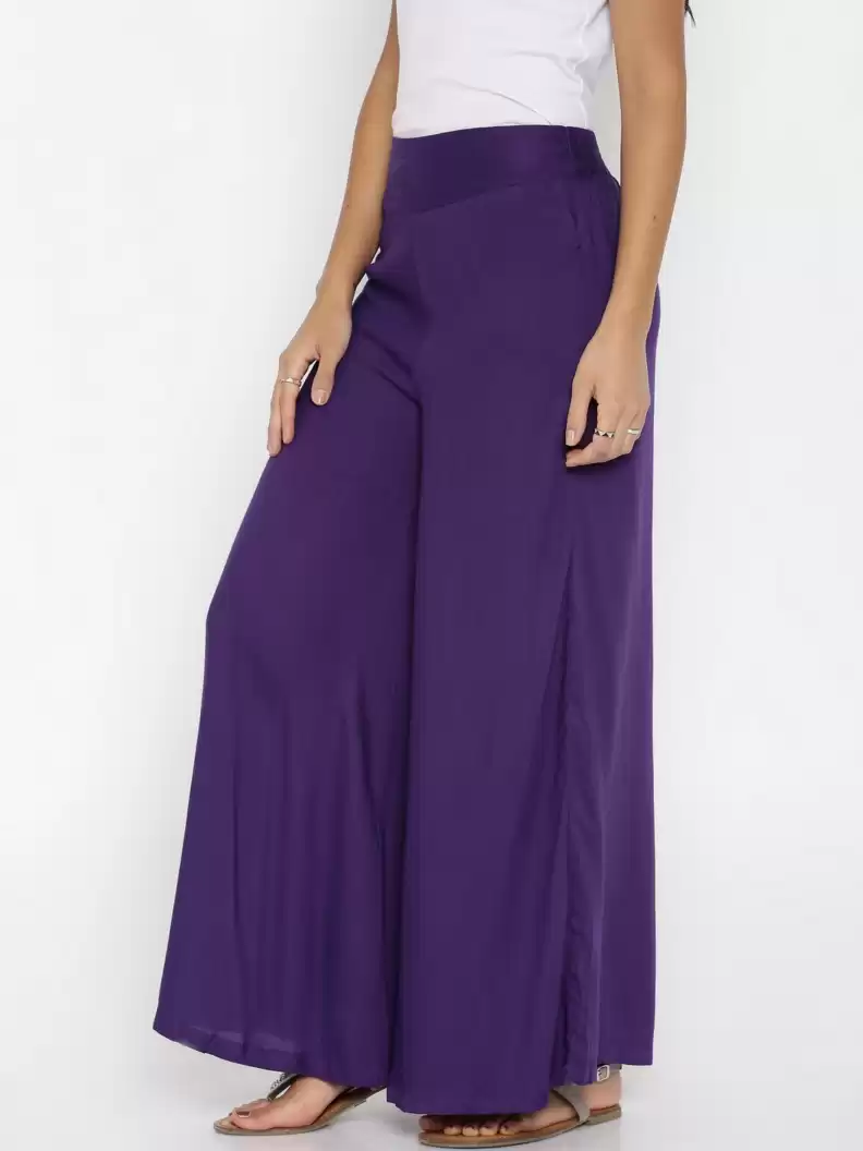 TANDUL  Flared Women Purple Poly Crepe Trousers