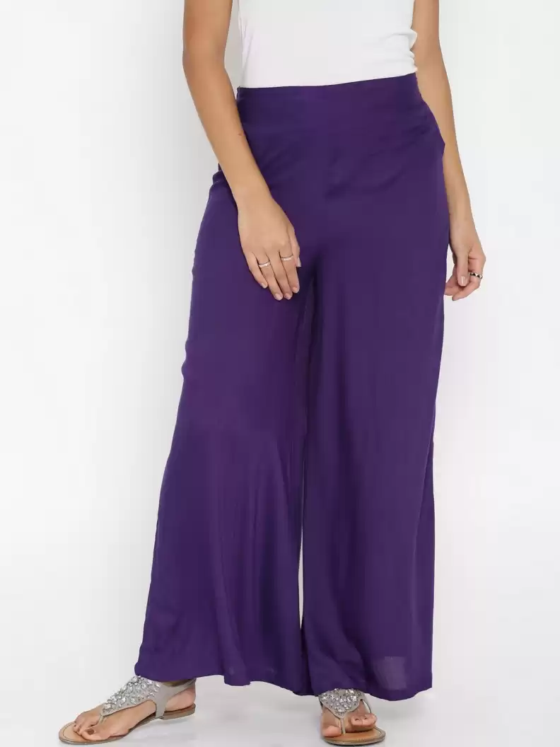 TANDUL  Flared Women Purple Poly Crepe Trousers