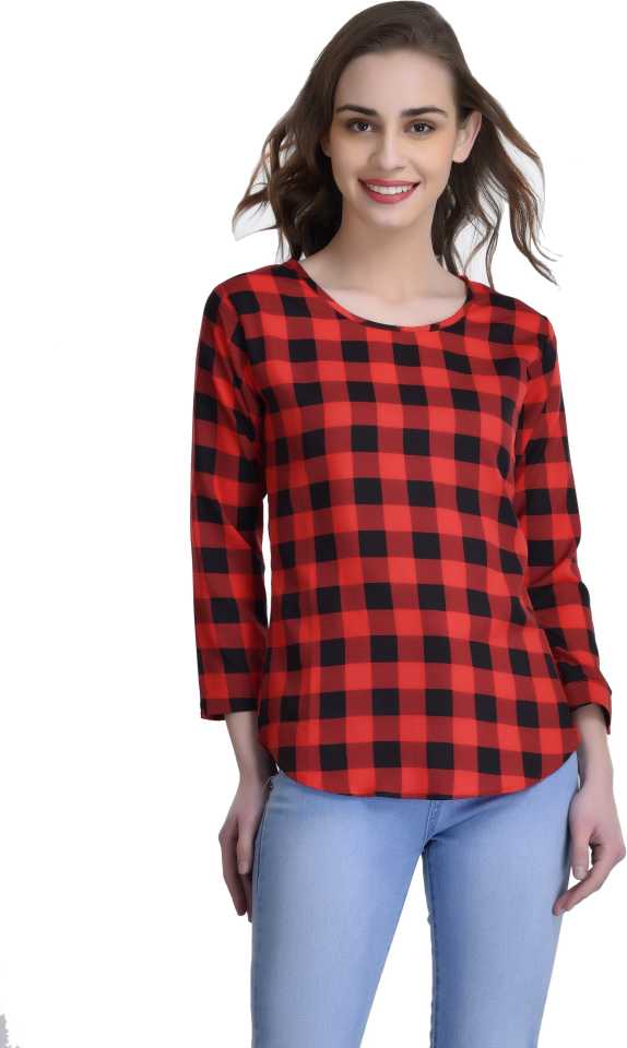 TANDUL  Casual Regular Sleeves Checkered Women Multicolor Top