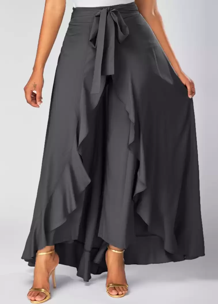 TANDUL  Flared Women Grey Poly Crepe Trousers