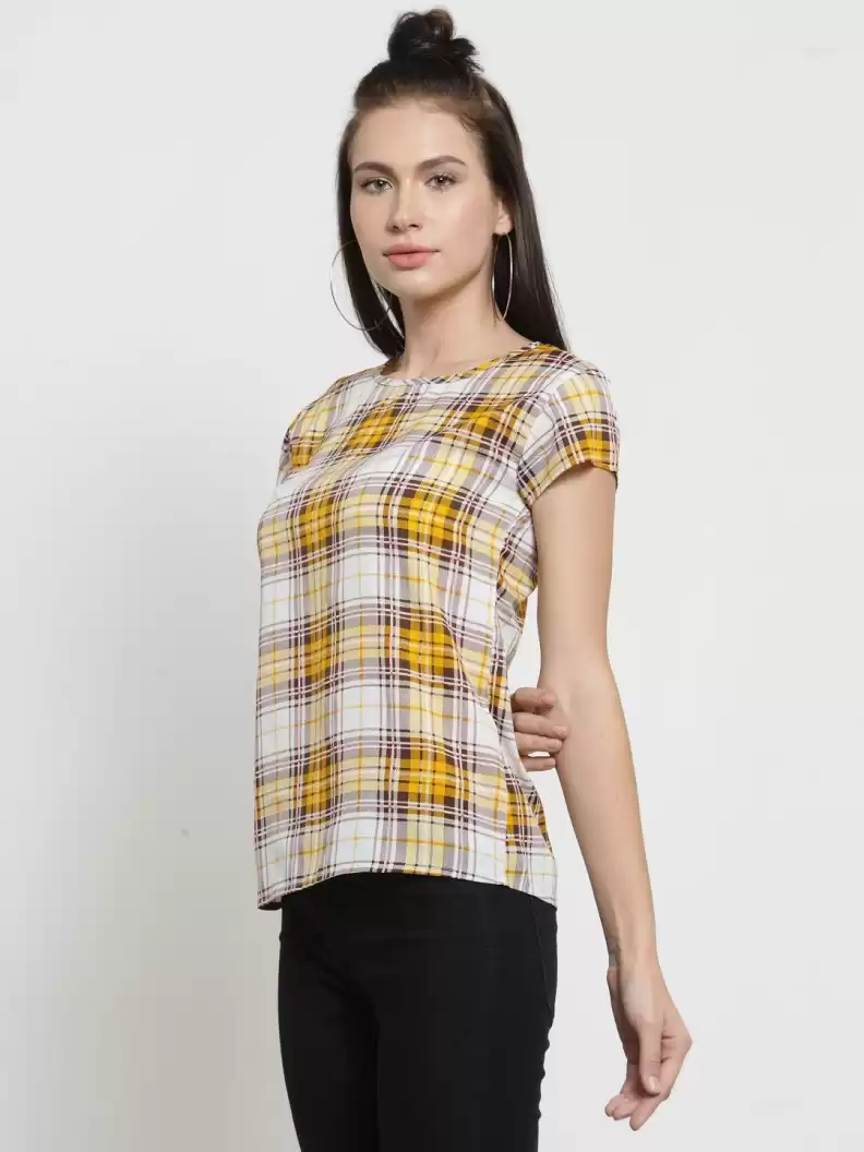 TANDUL  Casual Cap Sleeves Checkered Women Multicolor Top