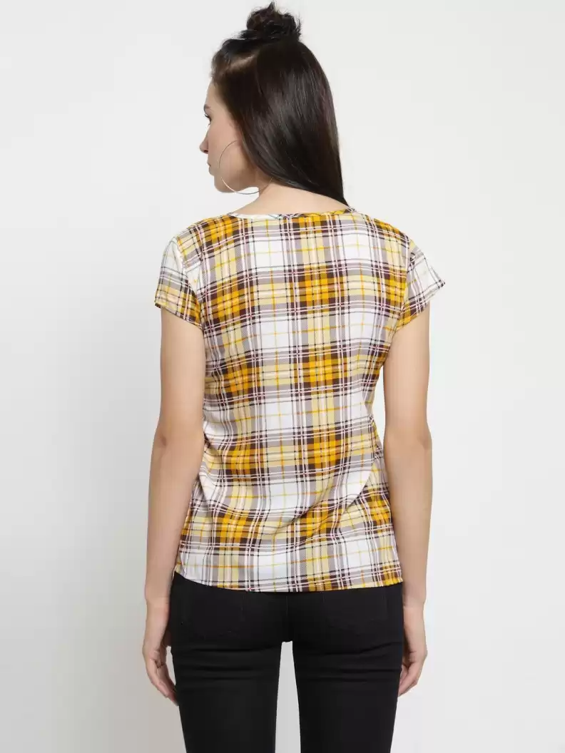 TANDUL  Casual Cap Sleeves Checkered Women Multicolor Top