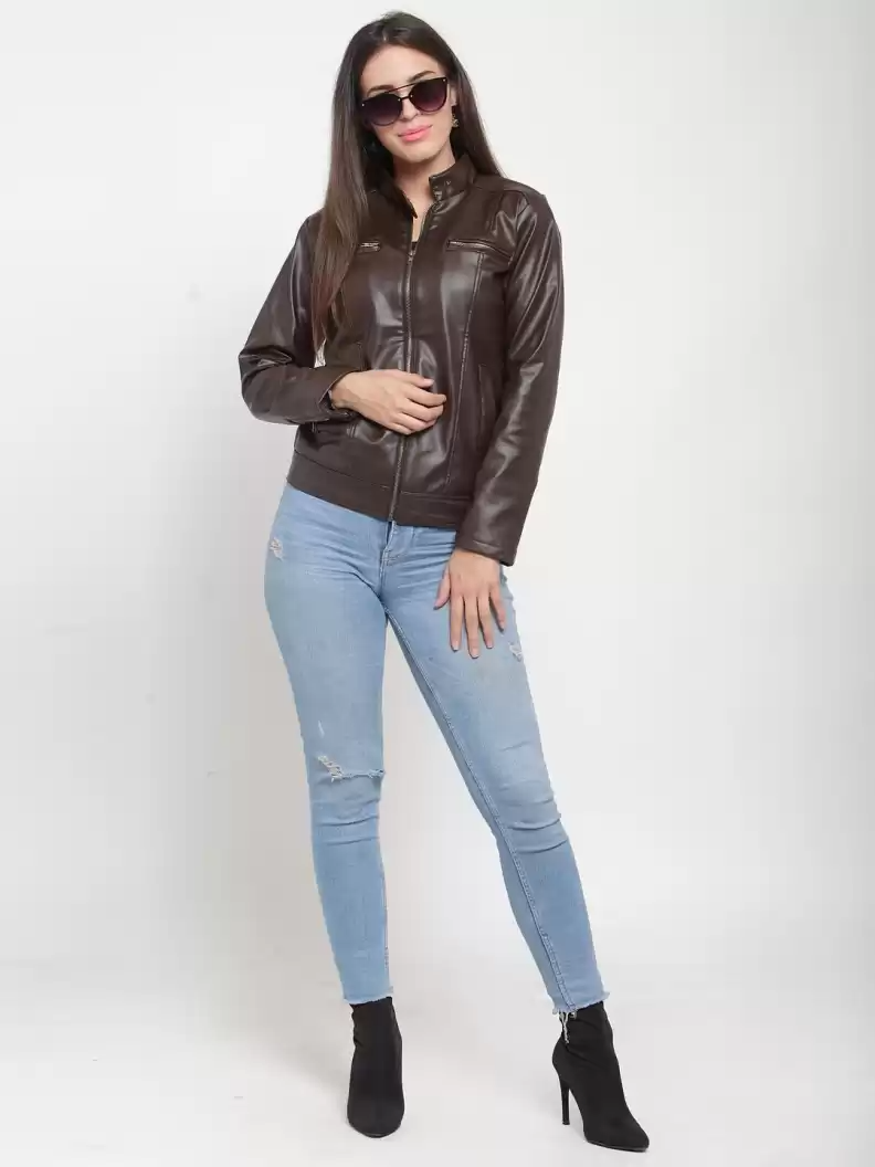 TANDUL  Full Sleeve Solid Women Leather Jacket