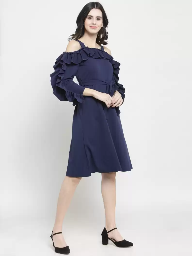 TANDUL  Women A-line Dark Blue Dress