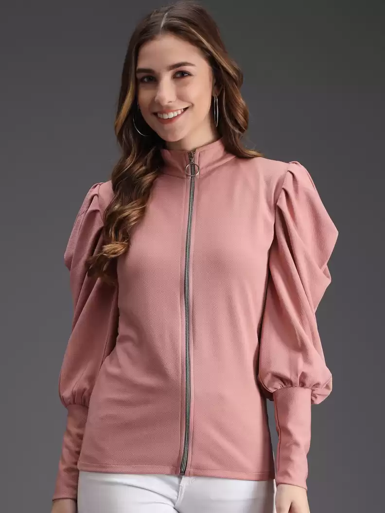 TANDUL  Casual Puff Sleeves Solid Women Pink Top