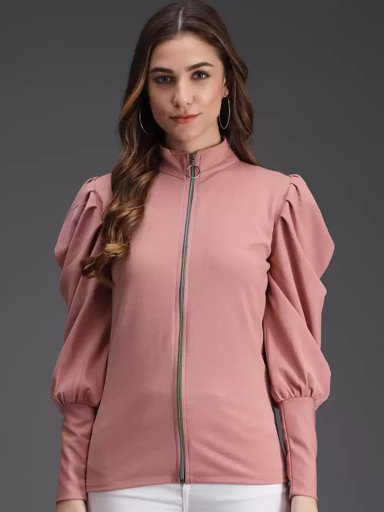 TANDUL  Casual Puff Sleeves Solid Women Pink Top