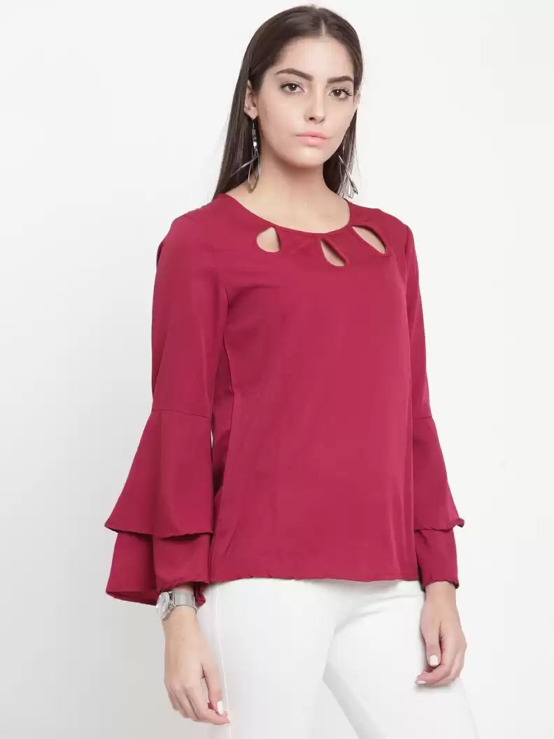 TANDUL  Casual Bell Sleeves Solid Women Purple Top