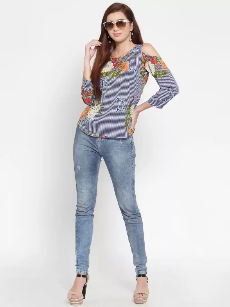 TANDUL  Casual Regular Sleeves Floral Print Women Multicolor Top