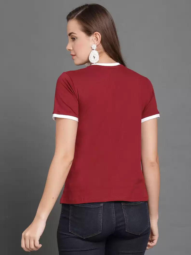 TANDUL  Solid Women Round Neck Maroon T-Shirt