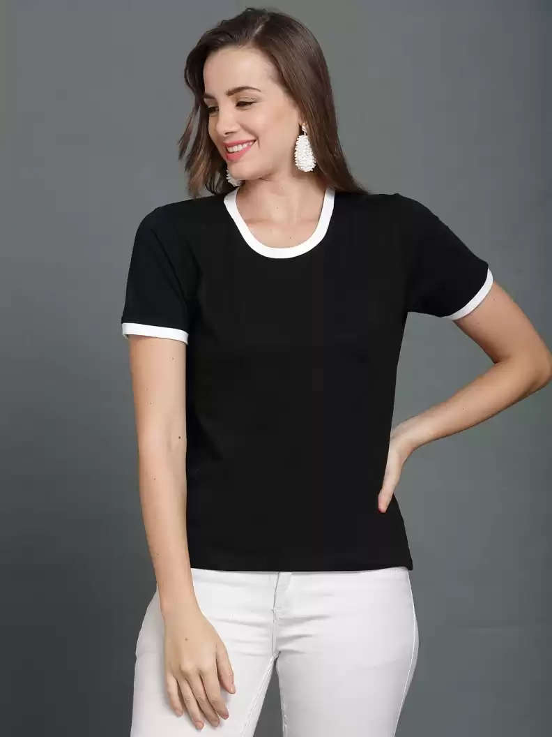 TANDUL  Solid Women Round Neck Black T-Shirt