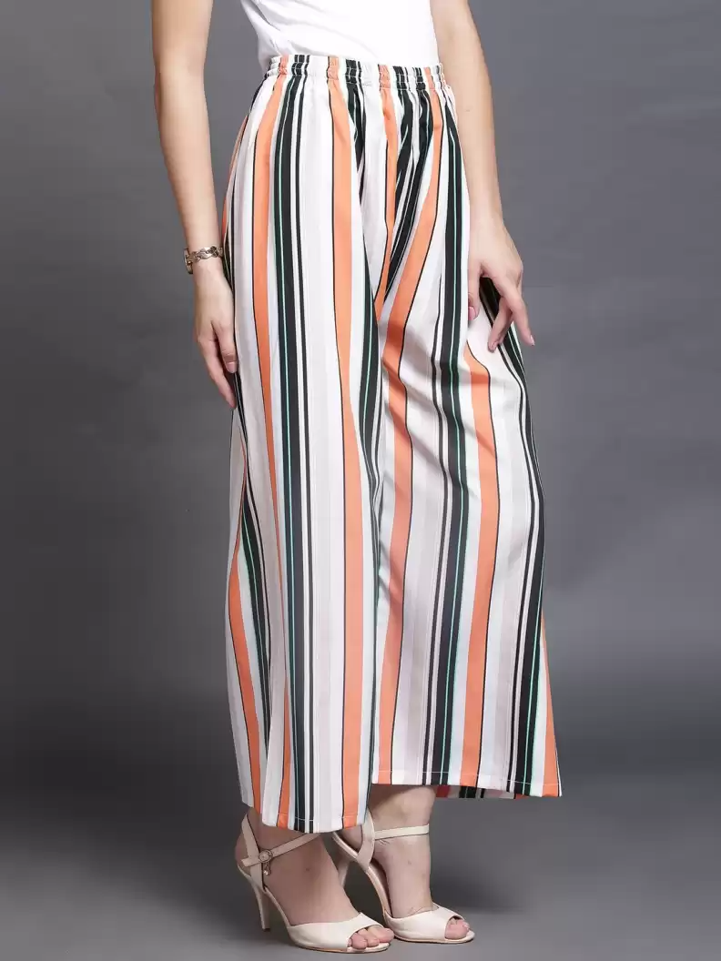 TANDUL  Regular Fit Women White, Black, Orange Crepe Trousers