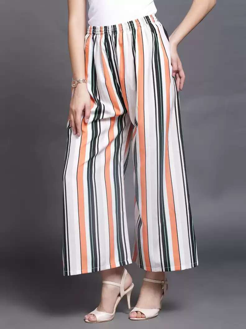 TANDUL  Regular Fit Women White, Black, Orange Crepe Trousers