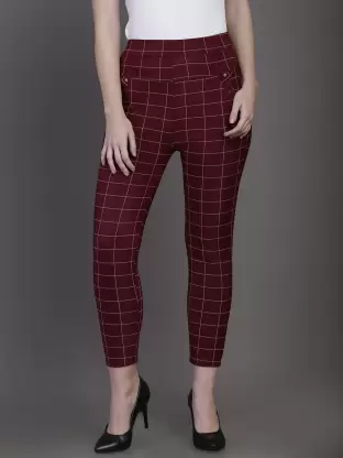 TANDUL Maroon Jegging  (Checkered)