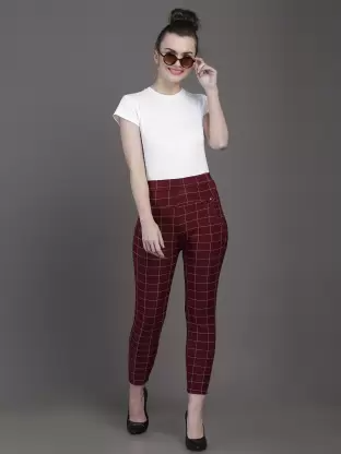 TANDUL Maroon Jegging  (Checkered)