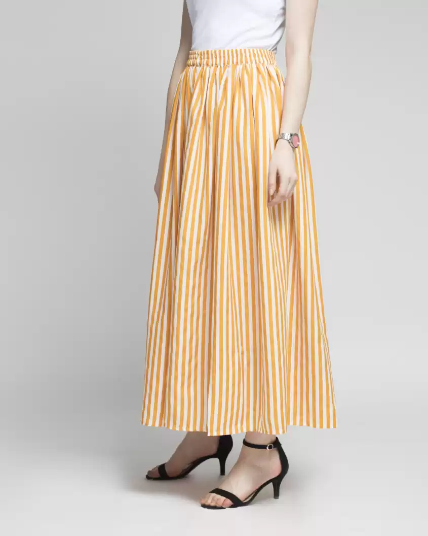 TANDUL  Women Striped Flared Yellow Skirt