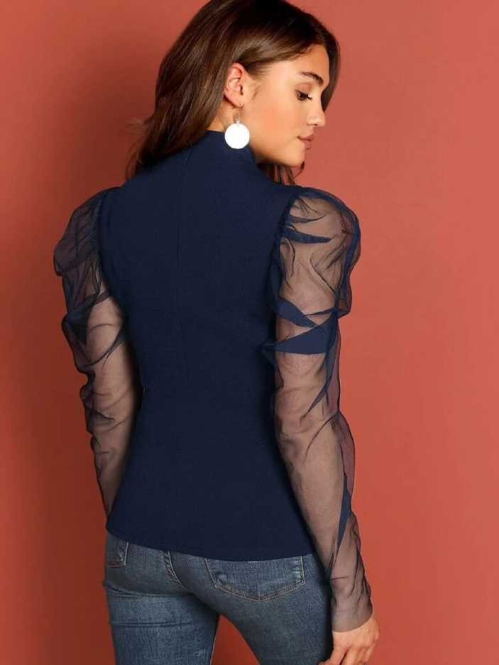 Casual Regular Sleeves Solid Women Blue Top