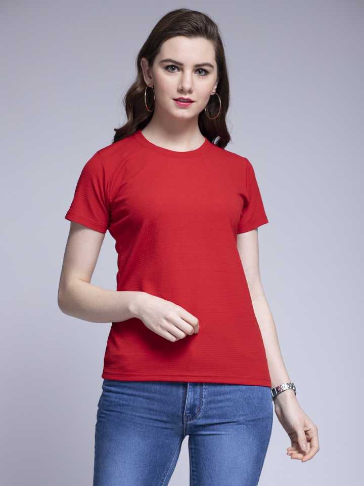 TANDUL  Solid Women Round Neck Red T-Shirt