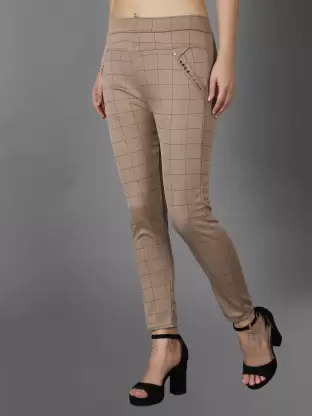 TANDUL Beige Jegging  (Checkered)