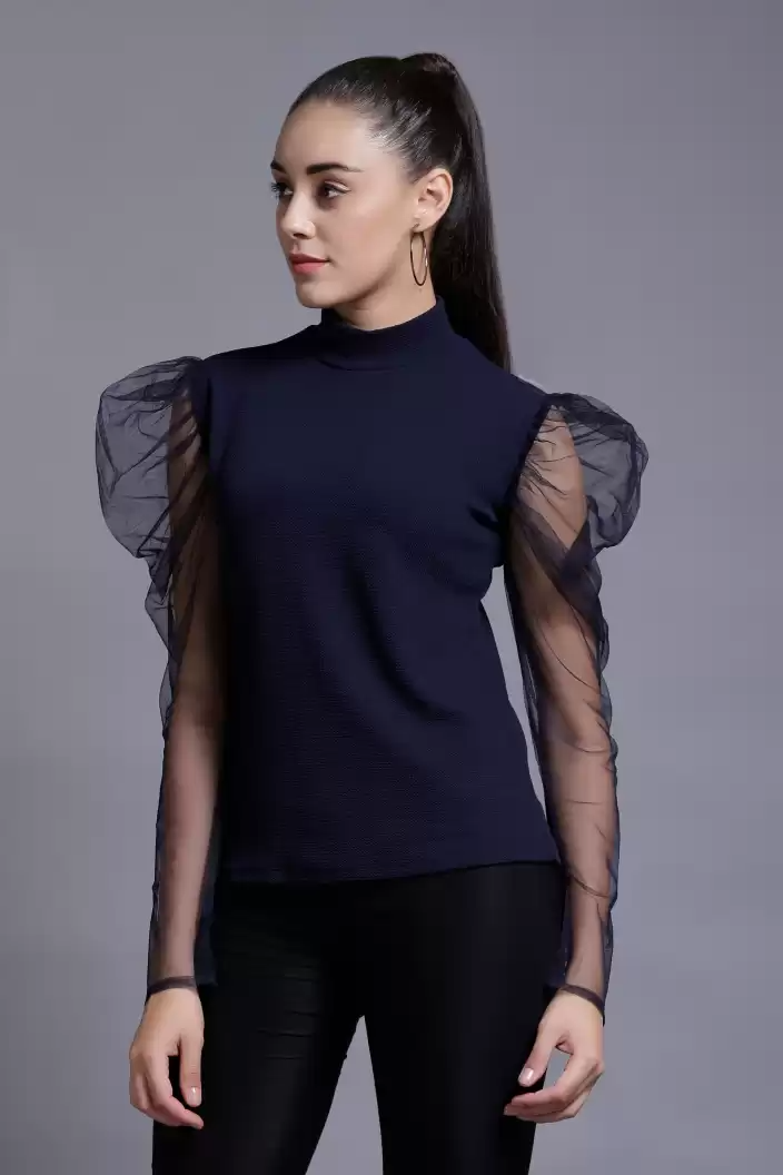 TANDUL  Casual Regular Sleeves Solid Women Blue Top