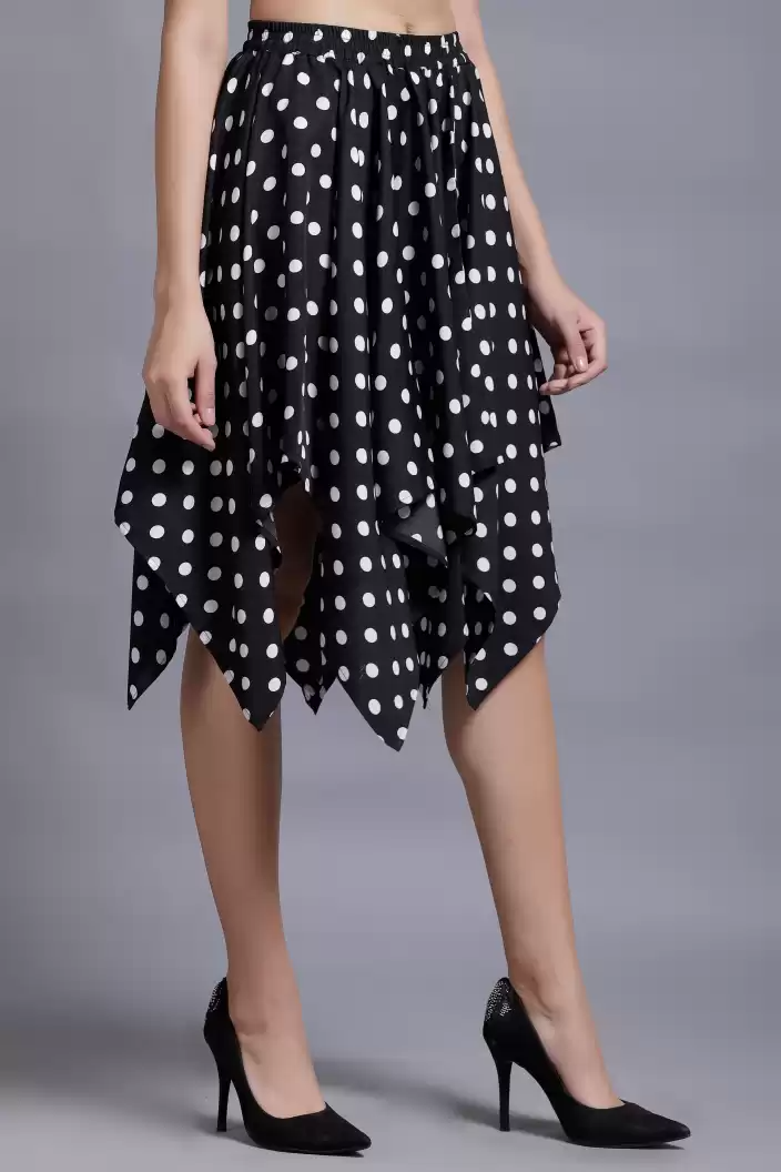 TANDUL  Women Polka Print Flared Black Skirt