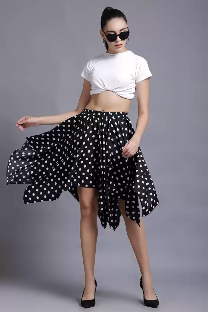 TANDUL  Women Polka Print Flared Black Skirt