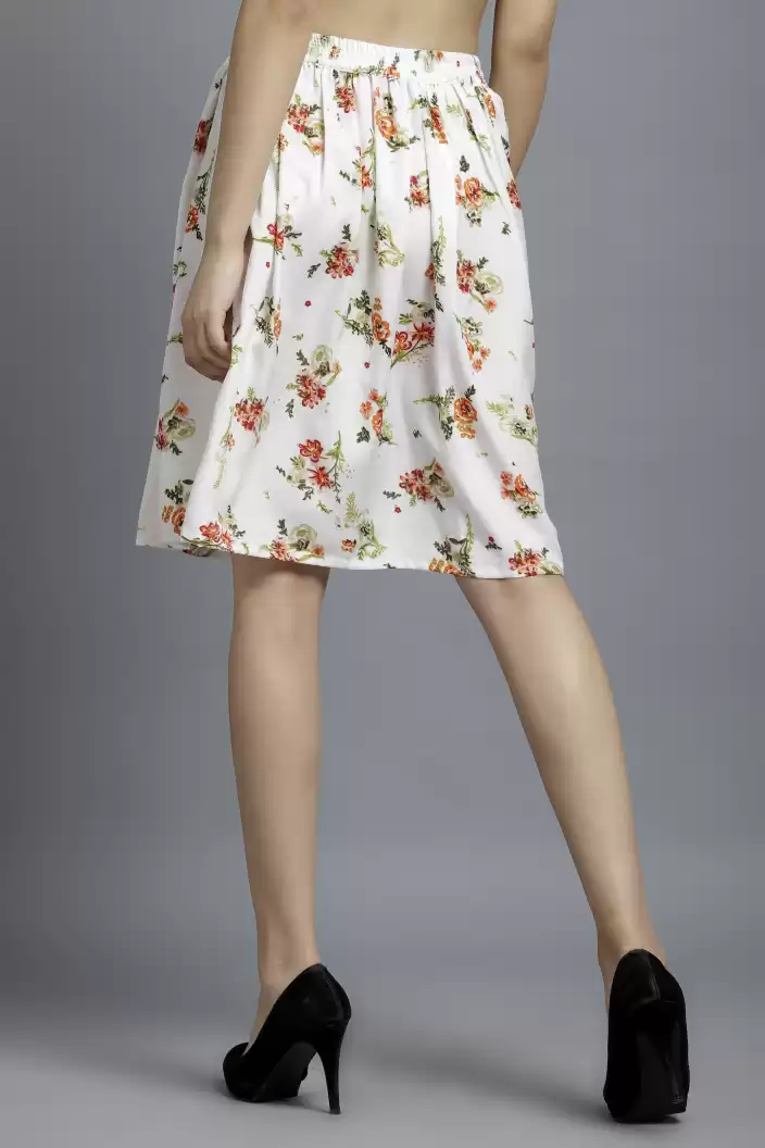 TANDUL  Women Floral Print Flared White Skirt