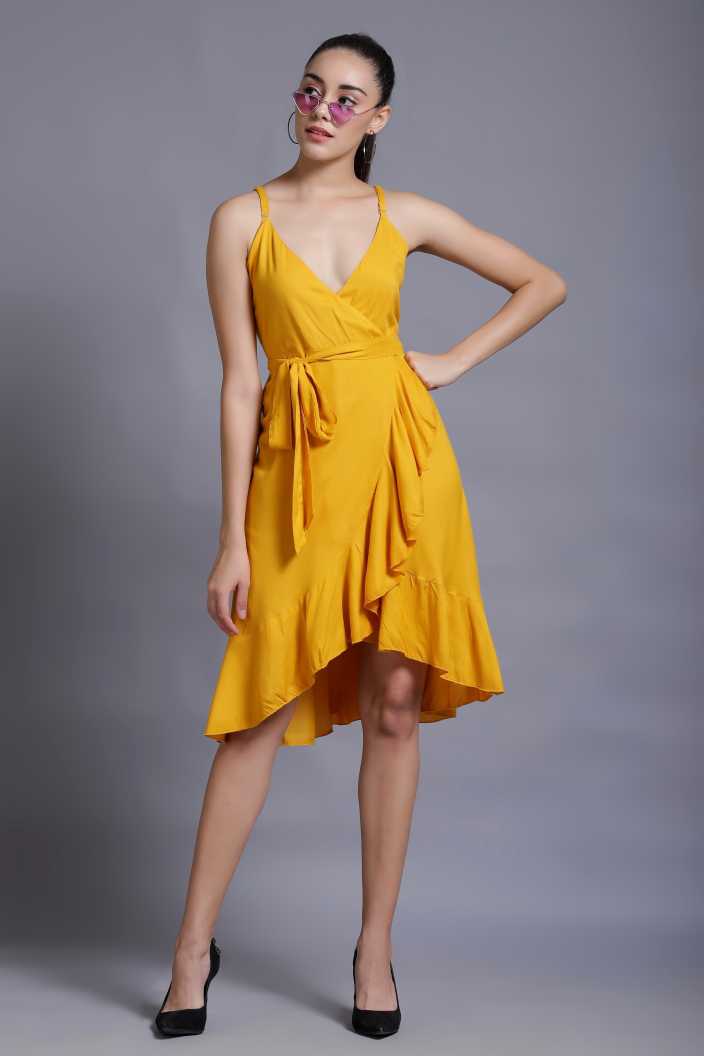 Women Asymmetric Yellow Dress