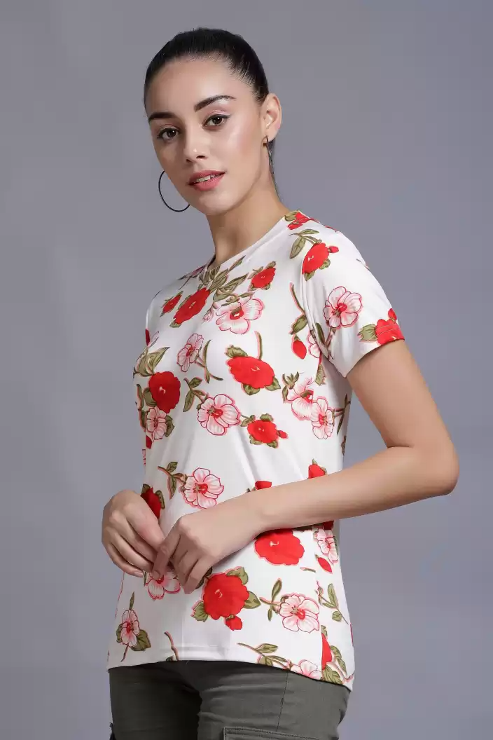 TANDUL  Casual Regular Sleeves Floral Print Women White Top