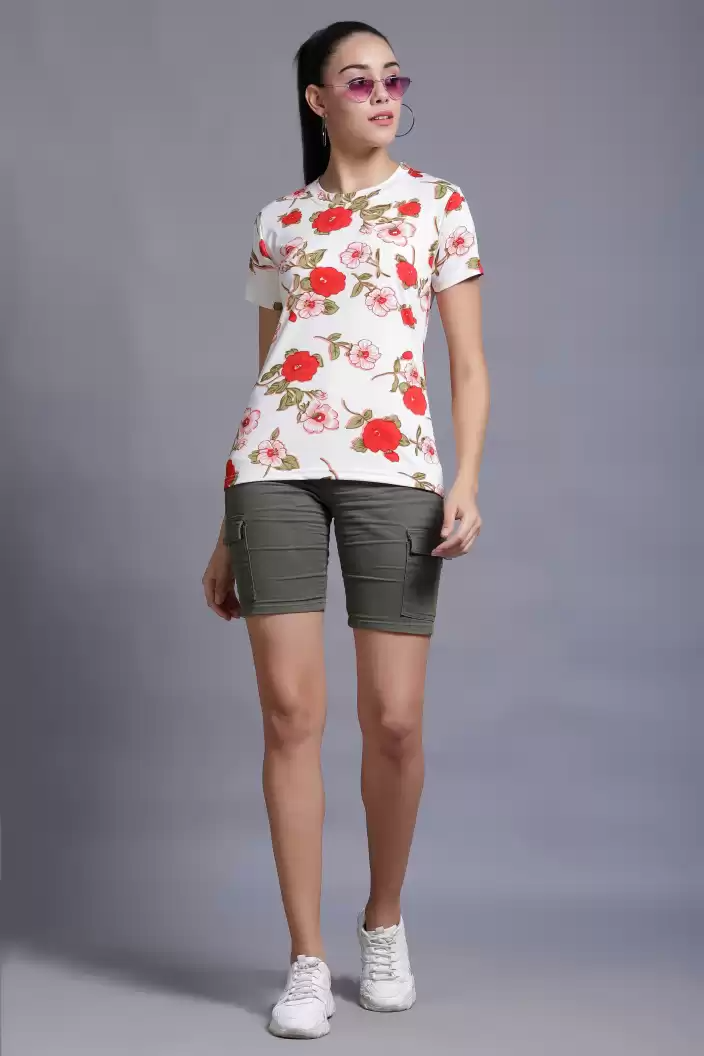 TANDUL  Casual Regular Sleeves Floral Print Women White Top