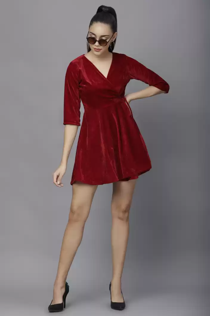 TANDUL  Women Wrap Maroon Dress