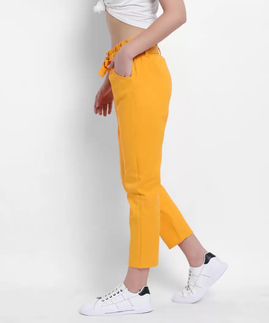 TANDUL  Regular Fit Women Yellow Cotton Blend Trousers