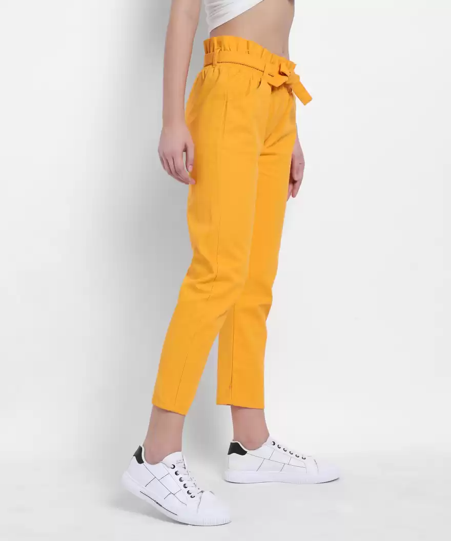 TANDUL  Regular Fit Women Yellow Cotton Blend Trousers