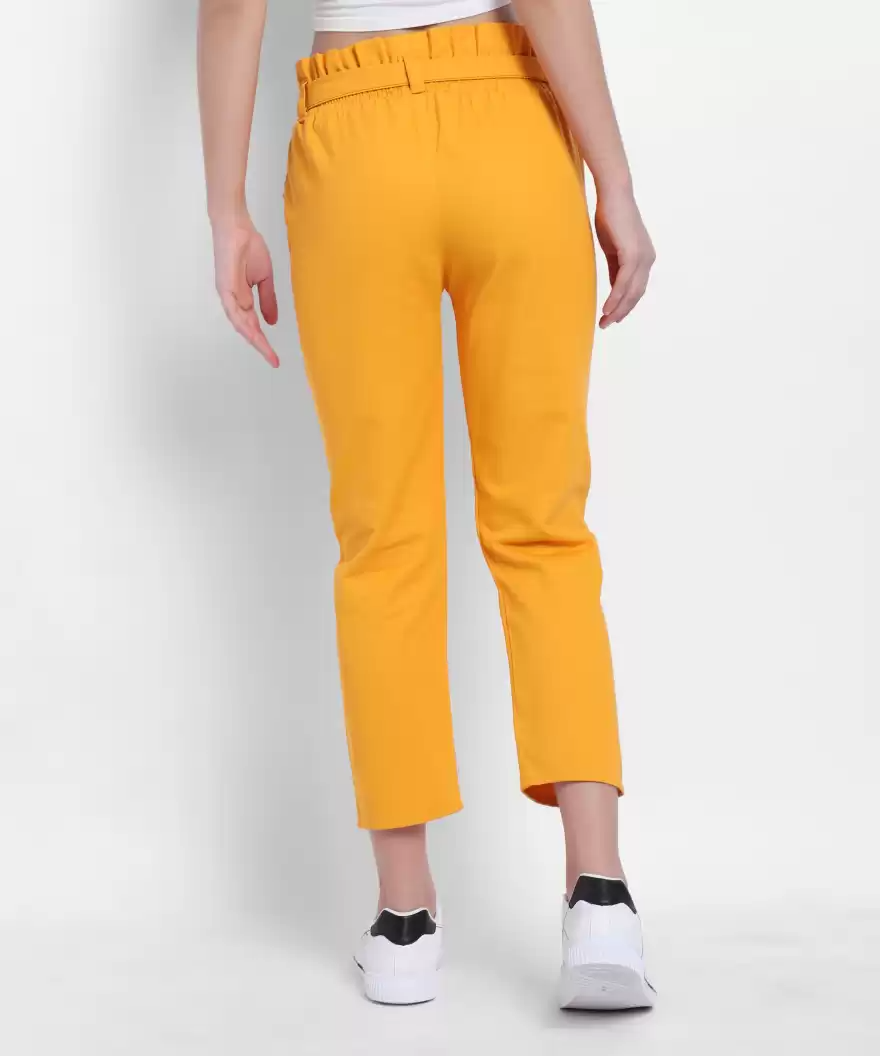 TANDUL  Regular Fit Women Yellow Cotton Blend Trousers