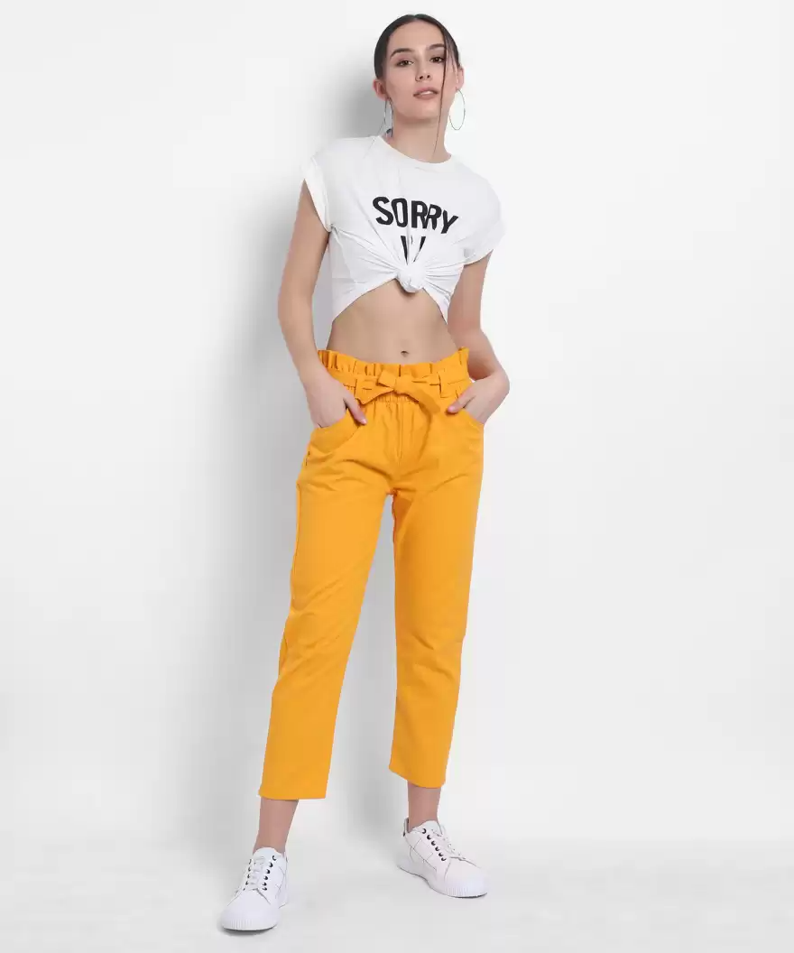 TANDUL  Regular Fit Women Yellow Cotton Blend Trousers