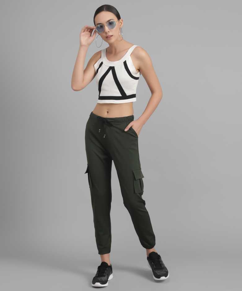 Regular Fit Women Green Lycra Blend Trousers