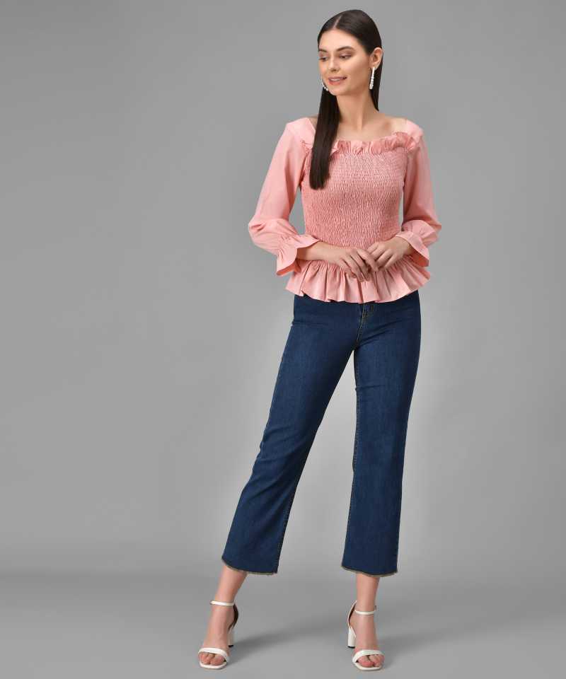 TANDUL  Casual Regular Sleeves Solid Women Pink Top