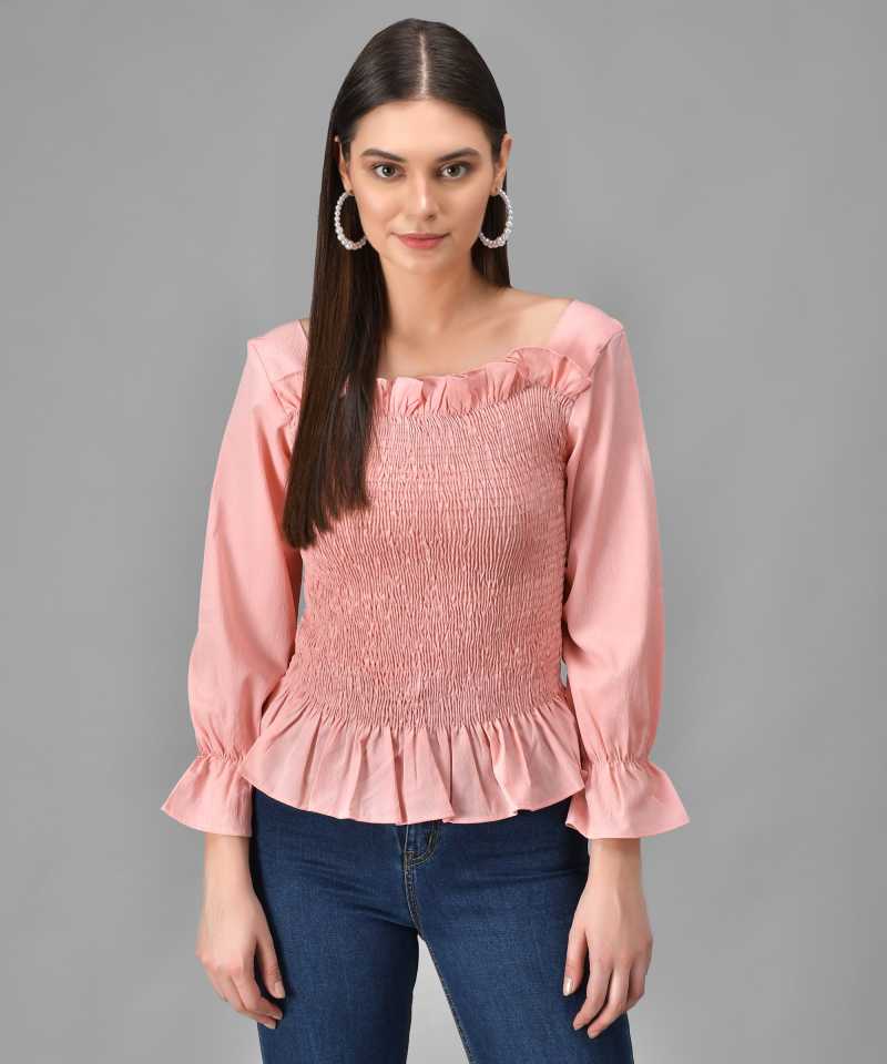 TANDUL  Casual Regular Sleeves Solid Women Pink Top