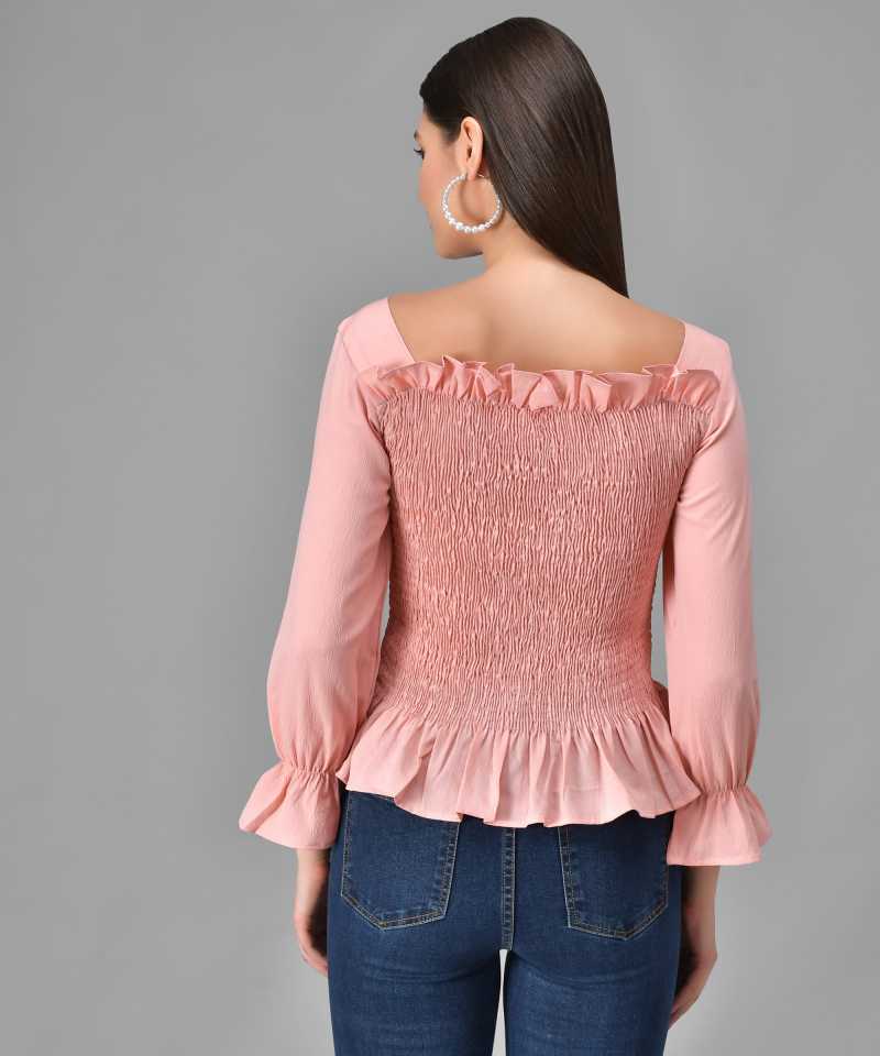 TANDUL  Casual Regular Sleeves Solid Women Pink Top