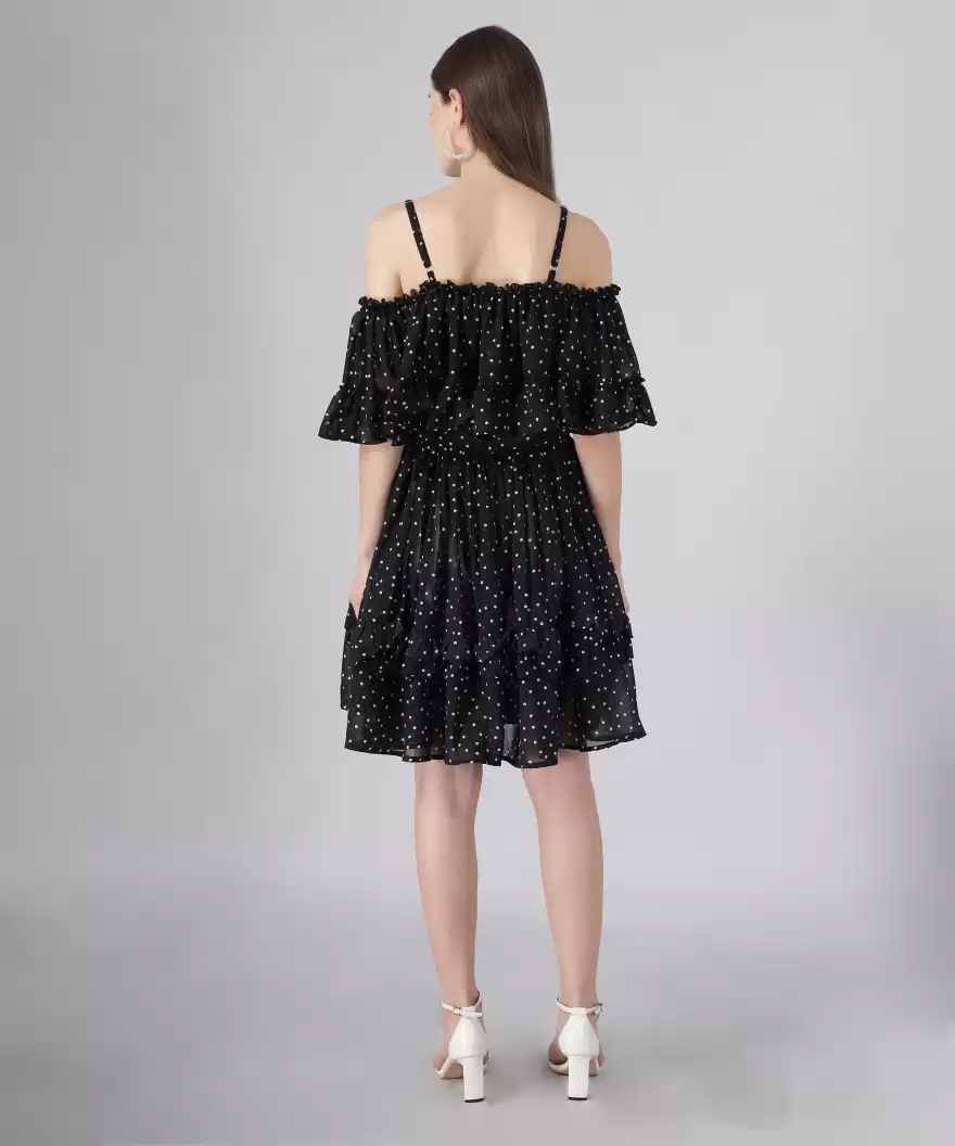 TANDUL  Women Ruffled Black, White Dress