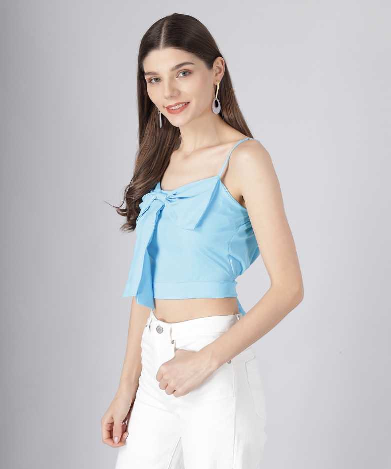 Casual Sleeveless Solid Women Blue Top