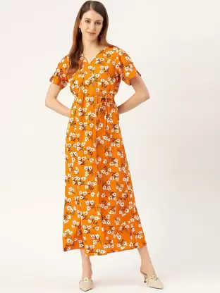 Women A-line Orange Dress